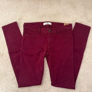 NWT THE HOLLISTER SUPER SKINNY BURGUNDY LOW RISE JEANS FULL LENGTH WOMENS 1 W25